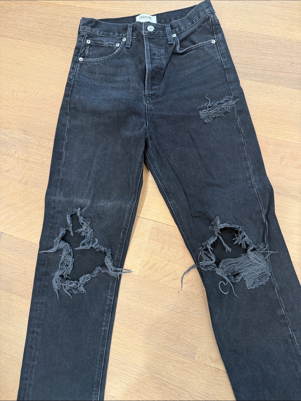 Agolde Black Distressed Slim Straight Men's Jeans - Picture 3 of 4
